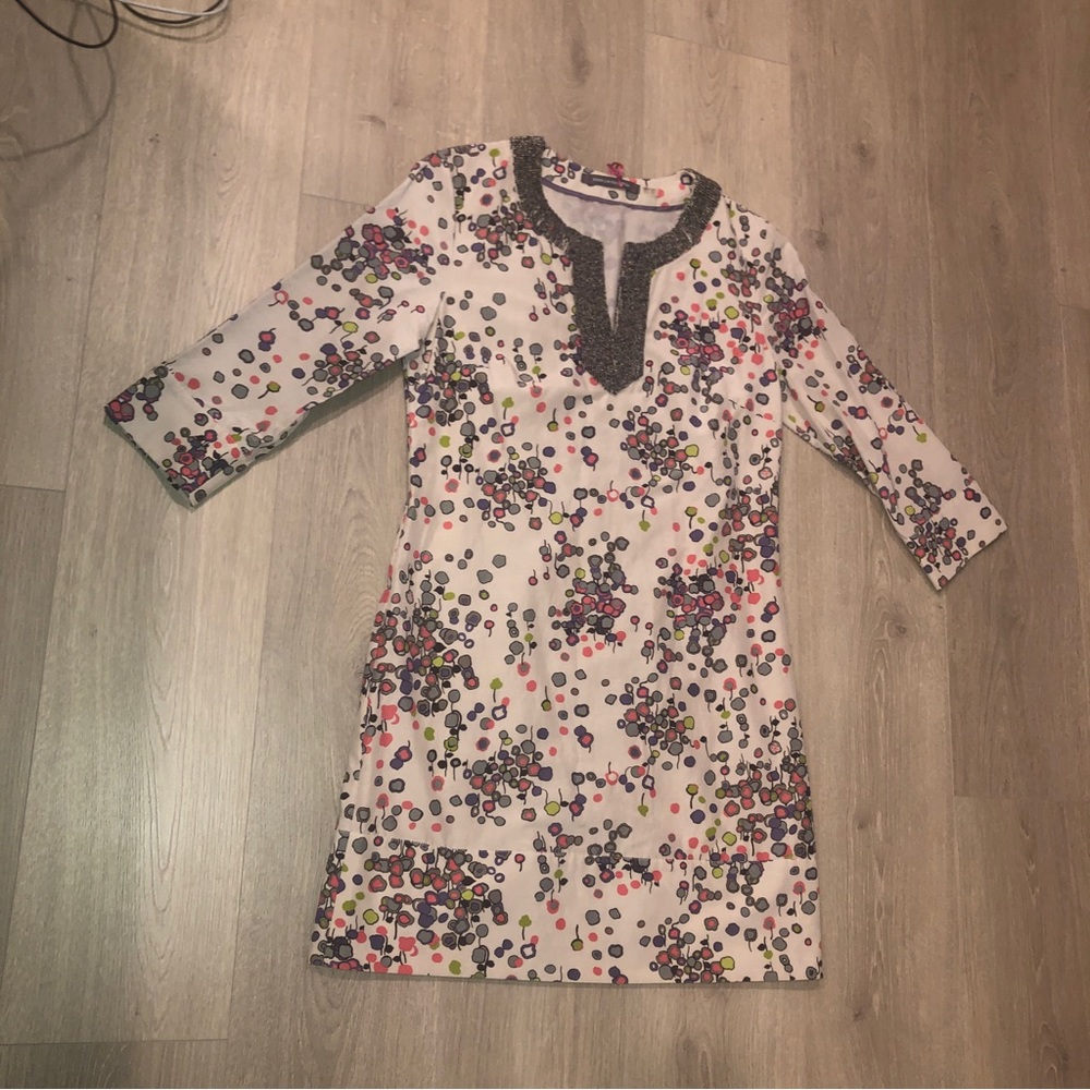 Boden Limited Edition Beaded Geo Print SILK Blend Shift Dress Size 6 NWT